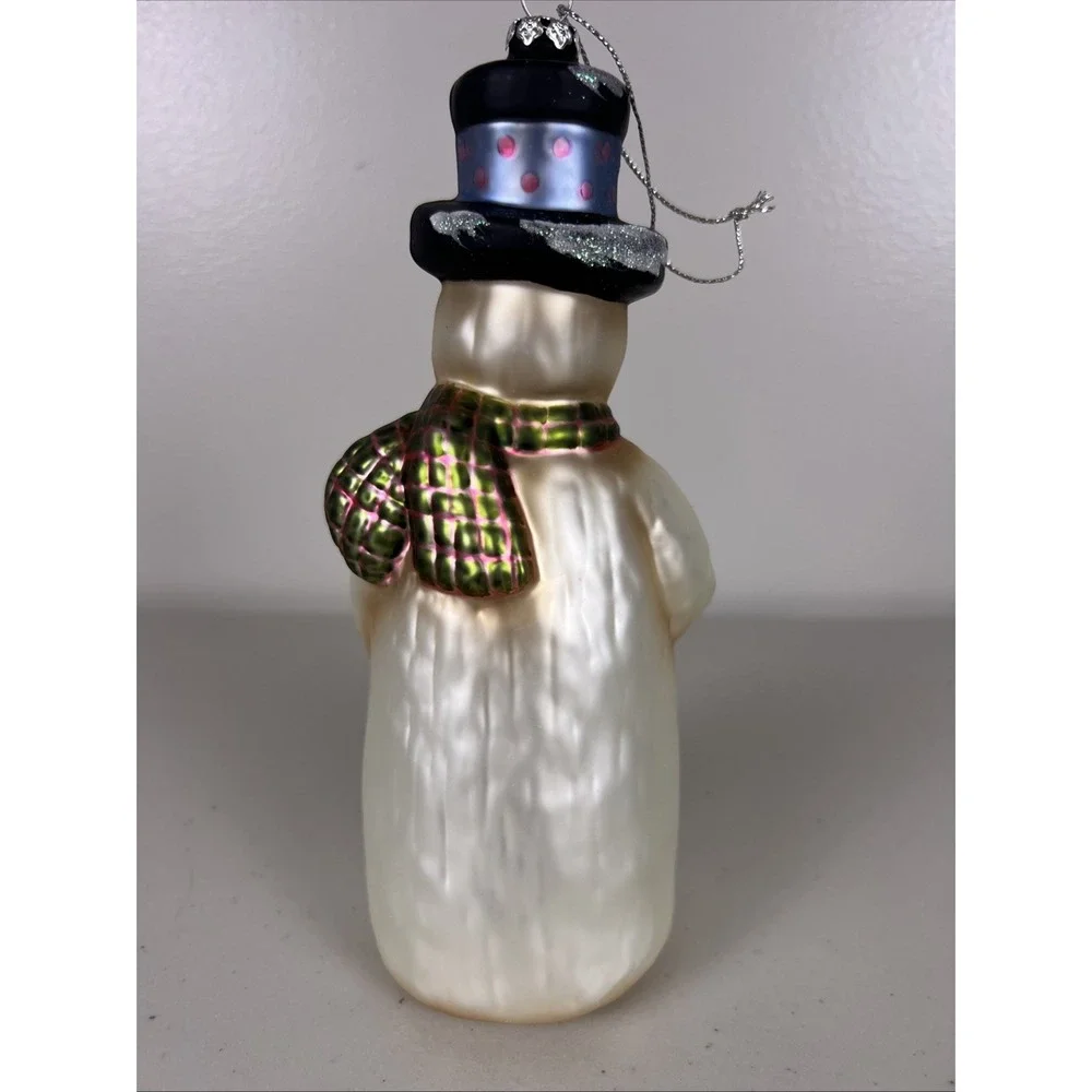 Kurt Adler Handblown Glass Snowman Christmas Ornament Top Hat‎ Scarf Festive